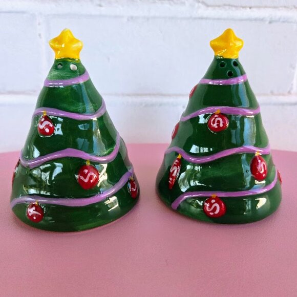 Pfaltzgraff Christmas Tree Salt & Pepper Set - Hand Painted Set Vintage 2013 - Picture 1 of 8